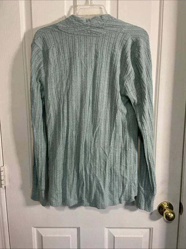 Maeve Sage Green Ribbed Wrap-Front Long Sleeve Top - Image 4