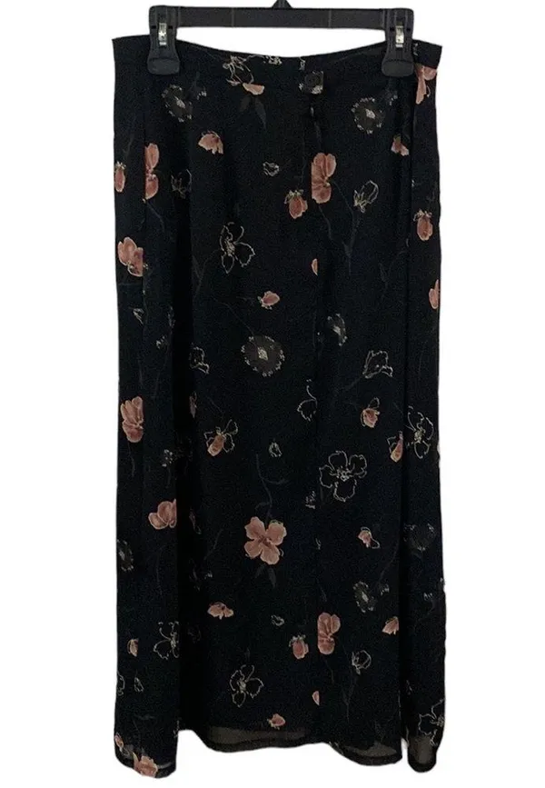Pendleton crepe georgette floral print midi skirt vintage in black size 12 - Image 2