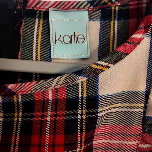 Vintage Karlie Plaid Ruffle Midi Dress Sz M Made in USA - Image 3