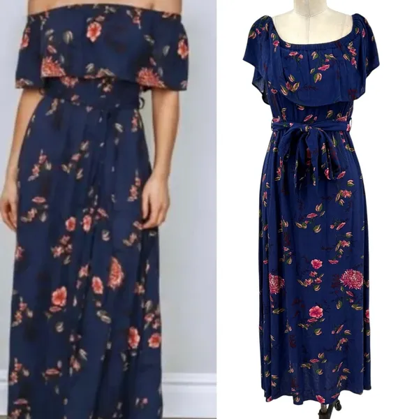Baltic Born Marion Maxi Dress Off the‎ Shoulder Floral Print Blue Size Small - Image 2