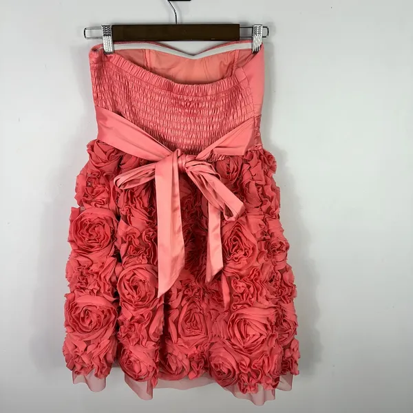 XOXO‎ Strapless Dress 6 Pink Rosette Floral Sweetheart Prom Cocktail Party Y2K - Image 2
