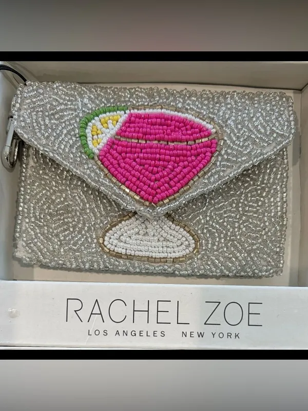 Rachel Zoe Silver Viral Beaded Martini Coin Purse Card Case & Charm Gift Set - Image 2
