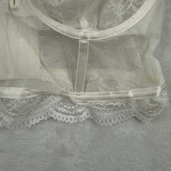 Auden Intimates Ivory Lace Longline Bra Bustier Sheer Dot Mesh Underwire‎ Large - Image 4