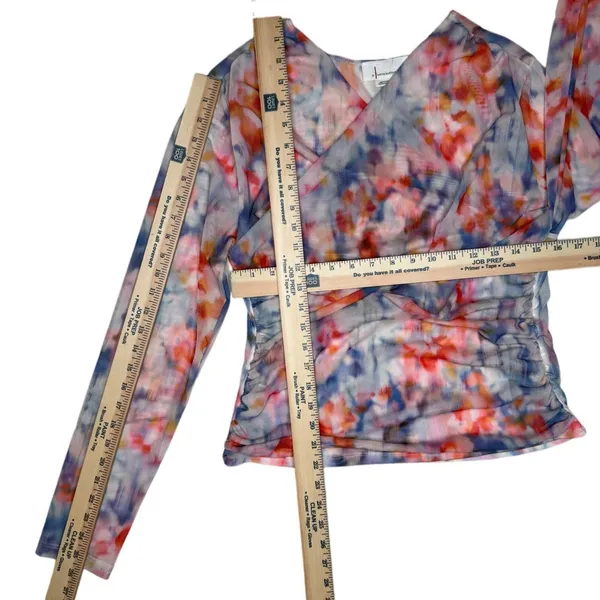 Anthropologie Mesh Crossover Long Sleeve Blouse Watercolor Large Semi‎ Sheer - Image 8