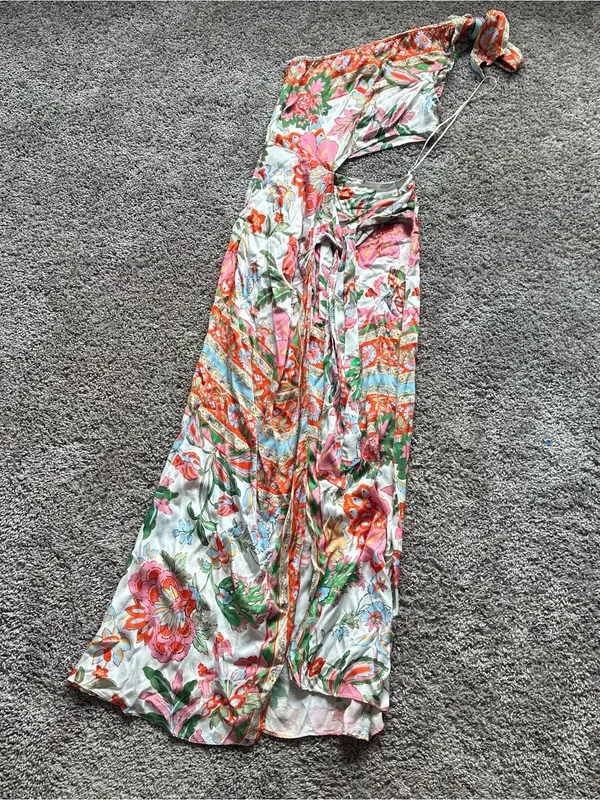 Misa Los Angeles One-Shoulder Floral Serina Maxi Dress in White, Pink, Green - Image 2
