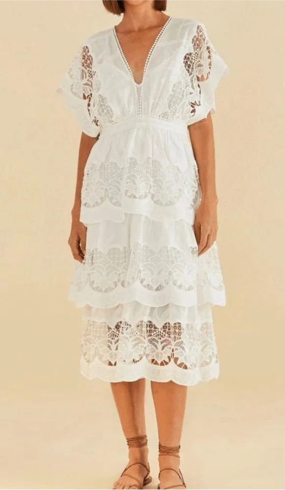 Farm Rio Off-White Richelieu Midi Dress NEW - Image 3