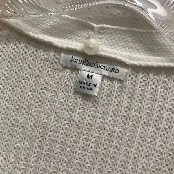 John Paul Richard 100% Acrylic Broach Button White Knit Cardigan Med #763 - Image 3