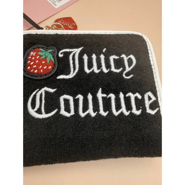 Juicy Couture Sweet‎ Juicy L-Zip Card Case Wallet Black Velour Strawberry NEW - Image 6