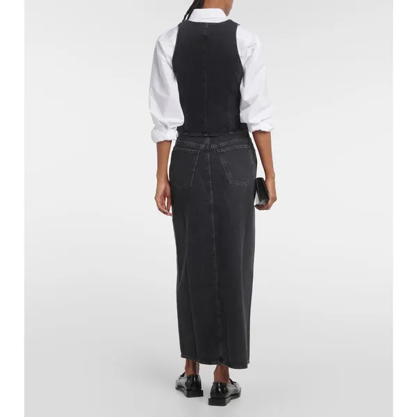 Agolde Heller Sleeveless Black Denim Button Front Structured Vest Spider XS - Image 4