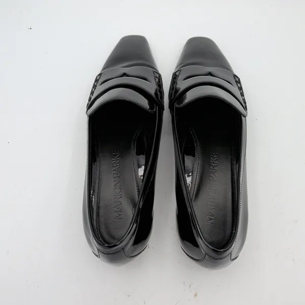 Marion Parke Black Patent Leather Square Pointed Toe Penny Loafer Women 39 Italy - Image 6