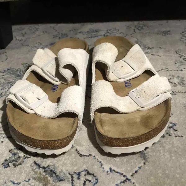 Birkenstock Arizona Soft Slide Sandal Antique White Suede - Image 5