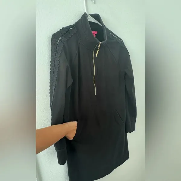 Lilly Pulitzer Skipper Popover Dress Lace Long Sleeves Onyx Size Medium Half Zip - Image 3