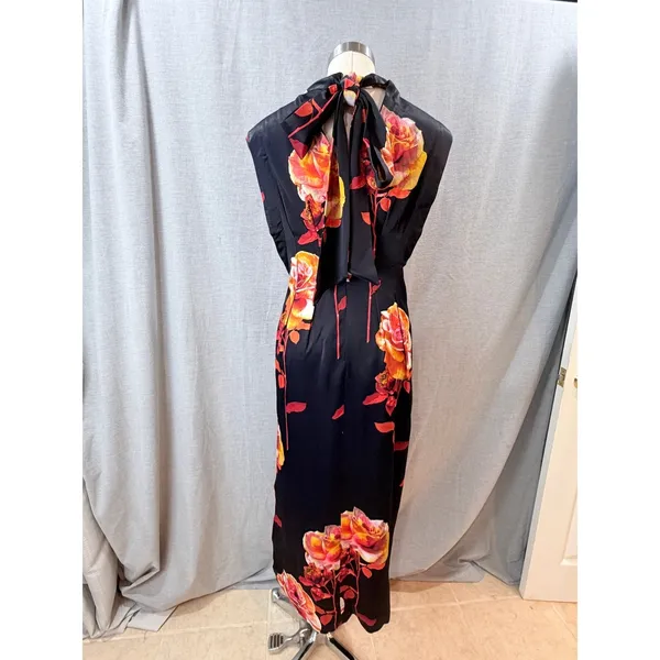 Karen‎ Millen Rose Floral High Neck Bow Back Double Sleeve Maxi Midi Dress US 8 - Image 2