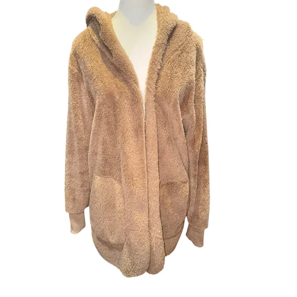 Fleece hooded cardigan Tan Size XL - Image 5