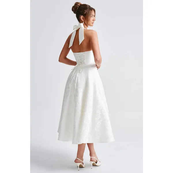NWT Babyboo Effie Ivory Floral Jacquard Halter A-Line Midi Dress Womens Size M - Image 13