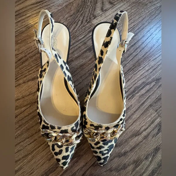 Violet and Red Leopard Print Calf Hair Leopard Print Kitten Heels Pointed Toe 8M - Image 3