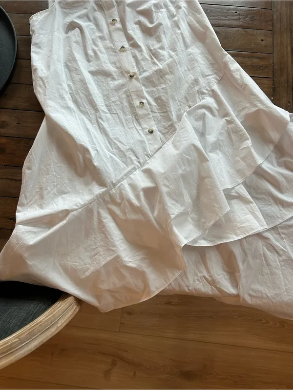 Anthropologie Maeve Sleeveless Button Down Tiered Ruffle White Midi Dress S - Image 6