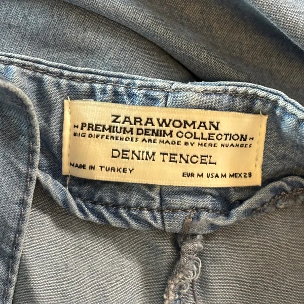 Zara Woman Premium Denim Tencel Pinafore Dress Light Wash Blue Ruffle Straps M - Image 3