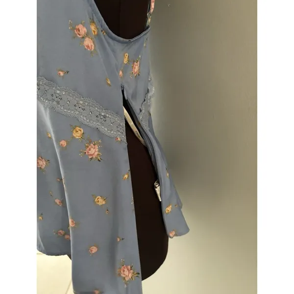 Forever 21 Y2K Babydoll Top Blue Foral Camisole Lace L Cottagecore Coquette Soft Dainty - Image 3