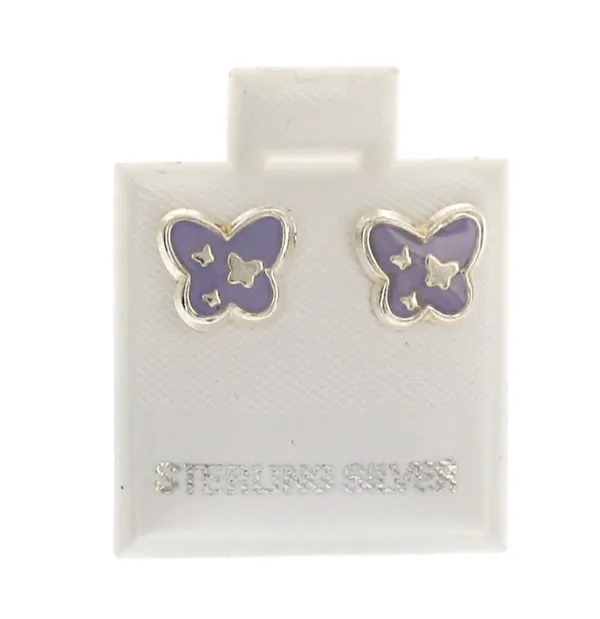 925 Sterling Silver Purple Butterfly Earring Studs - Image 2