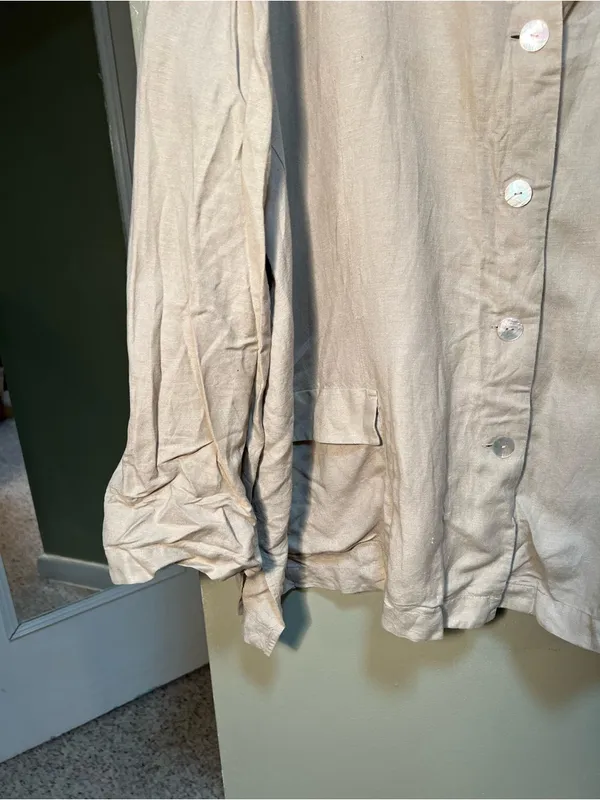 Ashley Stewart Women's Plus Size 26W Button‎ Down Top Beige Pockets Linen Blend - Image 4