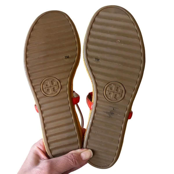 Tory Burch Everly Chain Link Espadrille‎ Sandals Orange Red 7 - Image 8