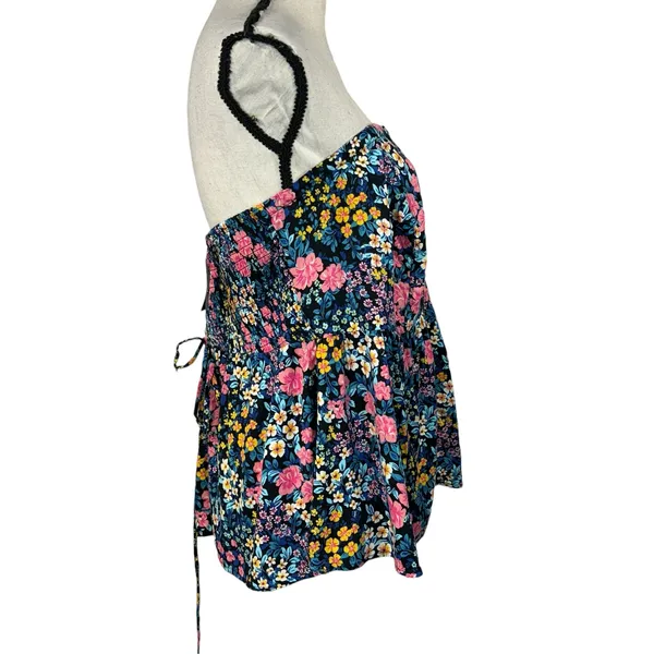 Torrid SZ 0 (Large) Challis Lace-Up Back Corset Top Floral Strapless Smocked New - Image 5
