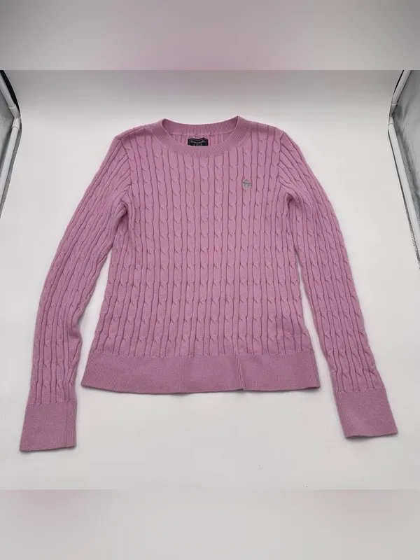 Vtg Y2k 2000s Abercrombie & Fitch Pink Cable Knit Crewneck Sweater Womens Sz Med - Image 2