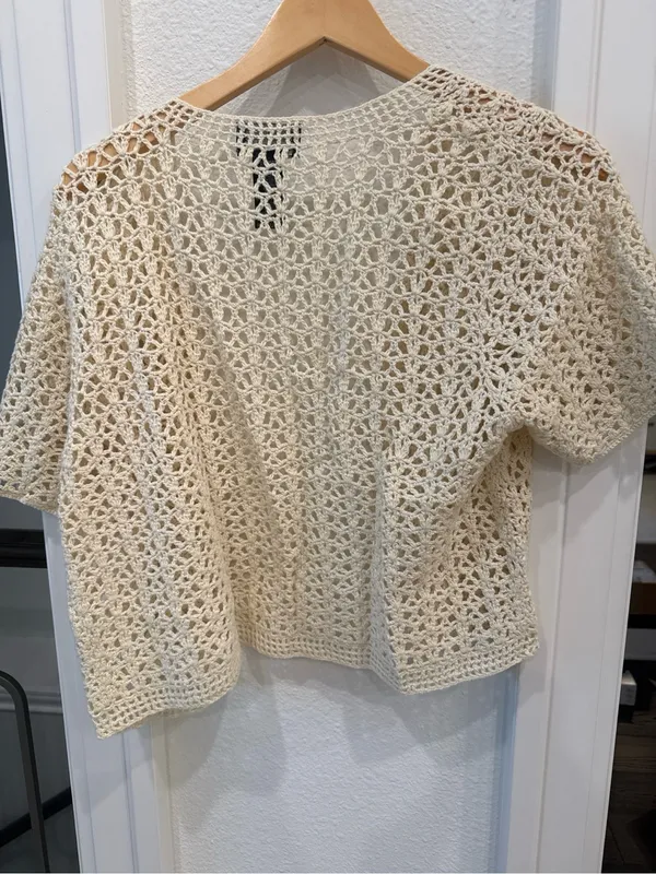 Bay Studio 1X Ivory Crochet Open Front Cardigan Cotton Blend - Image 3