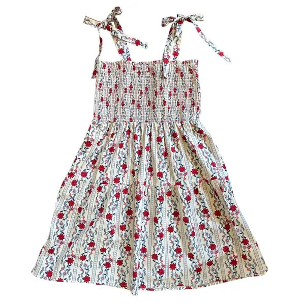 Joie Floral Smocked Tiered‎ Midi Sundress Tie Shoulder Red Blue White Medium - Image 2