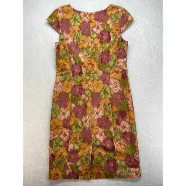 Talbots Shift Dress Womens 6 Pink‎ Green Retro Mod Floral Faux Pockets - Image 7
