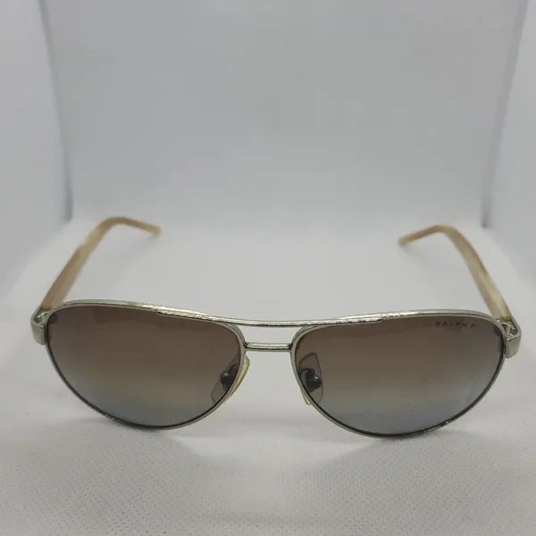 Ralph Lauren Polarized Silver & Tan Aviator Sunglasses - Image 7