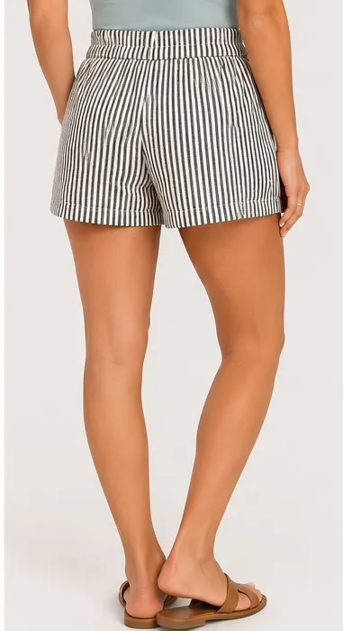 A New Day Linen Striped Elastic-Waist Women’s Shorts - Black & White - Image 2