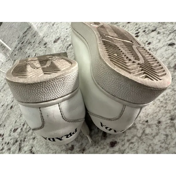 Prada white leather womens sneakers shoes 35 USED - Image 14