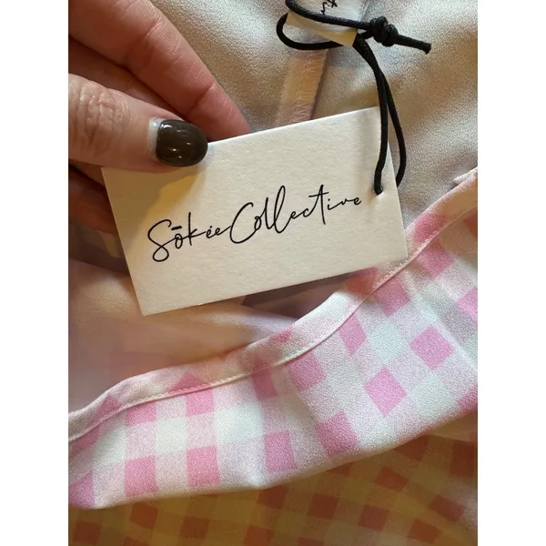 Sökie Collective Skirt Women Small Pink White Gingham‎ Ruffle Midi NWT Preppy - Image 8