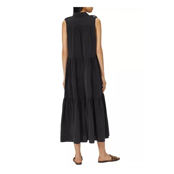 Equipment Femme Black Silk Allix Tiered Button Front Midi Dress Sz.M - Image 3