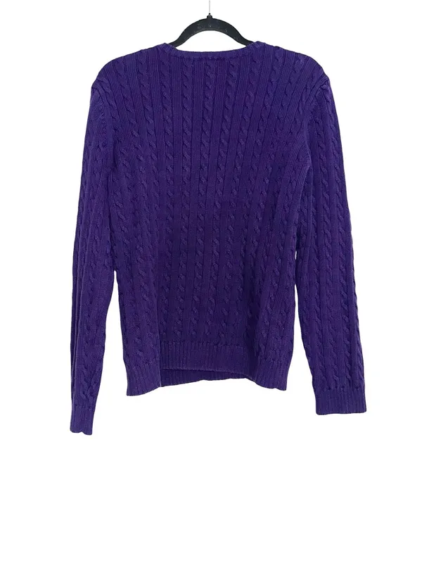 Lauren Ralph Lauren Purple Cable Knit Crewneck Cotton Sweater XL - Image 2