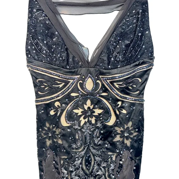 NWT Mandalay Black Silver Beaded Sequin Short Mini Evening Dress Womens Size 10 - Image 3