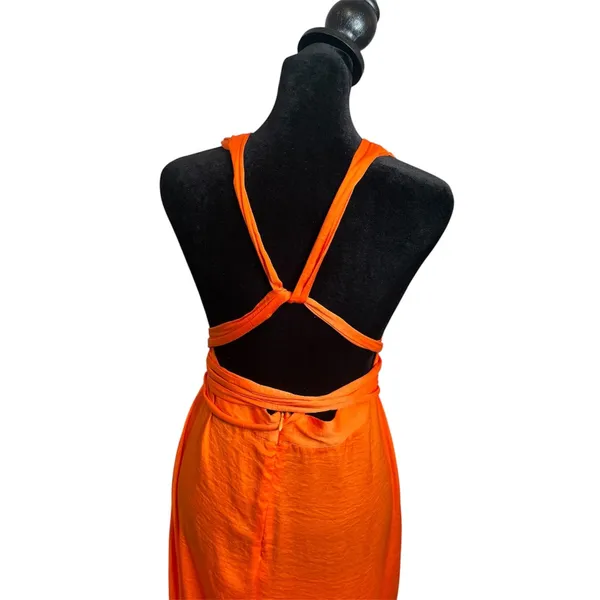 Hello Molly Thigh High Split Maxi Dress Womens 8 Orange Plunging Neckline - Image 7