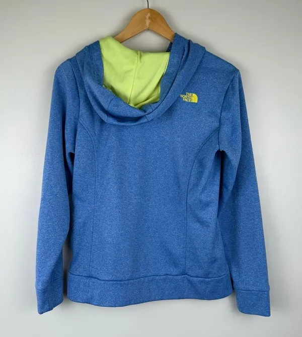 The North Face Heather Blue Yellow Logo Print Track Pullover Hoodie Ladies MED - Image 4