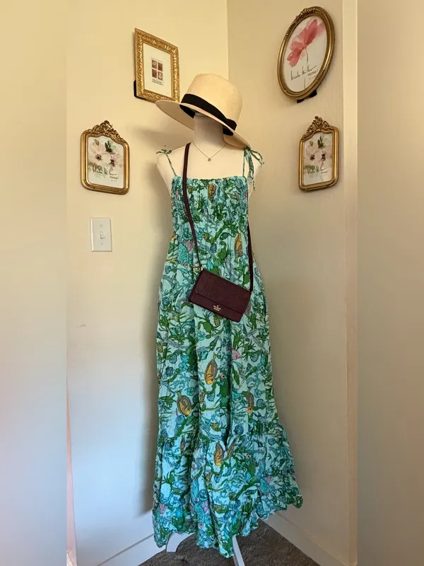 kate spade Green Floral Tie-Shoulder Maxi Dress with pockets - Image 5