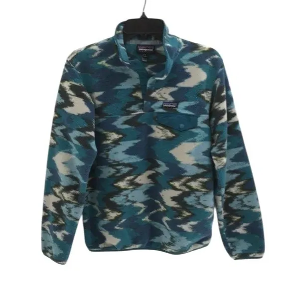 Patagonia Synchilla Fleece Women's Adult Small Trout Tales Elwha Blue Mock Neck - Image 12