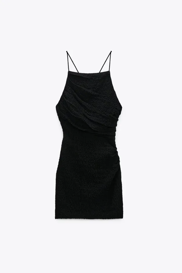 ZARA textured draped little black mini dress - Image 6