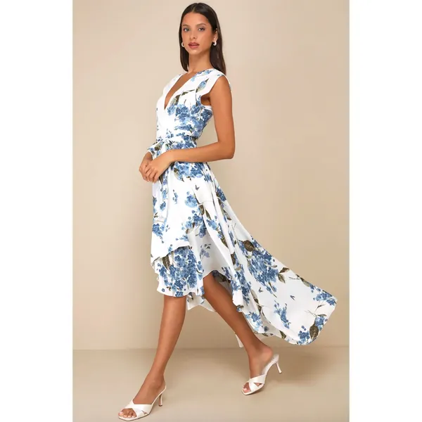 Lulus French Countryside White Floral Print High Low Dress Cocktail Small NWT - Image 4