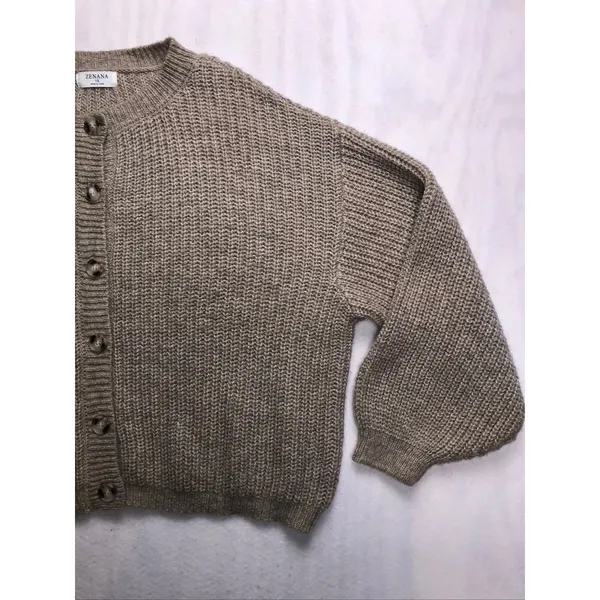 Zenana Womens 3X Oversized Cardigan Sweater‎ Tan Ribbed Knit Lantern Sleeve - Image 3