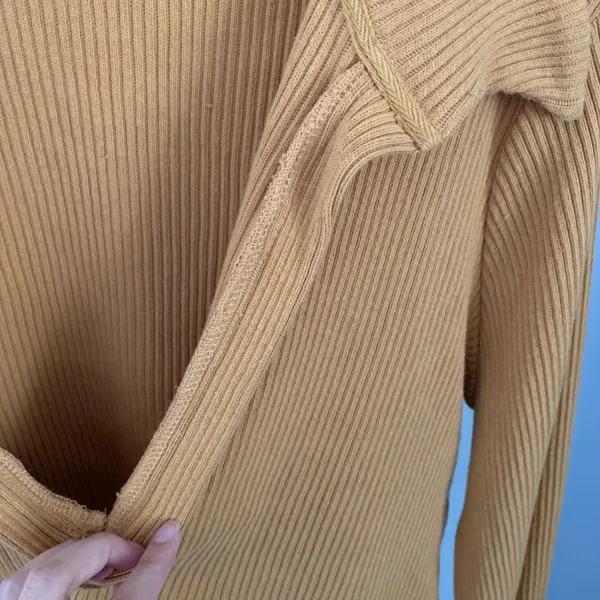 Free People Large Deep V Neck Collar Long Sleeve Rib Mustard Yellow - Image 7