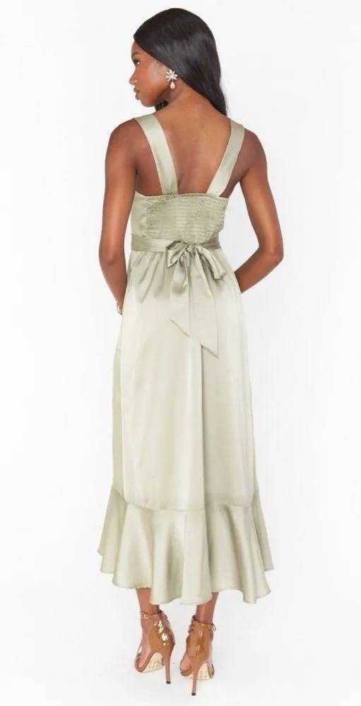 SHOW ME YOUR MUMU Claire Midi Dress In Moss Green Luxe Satin - Image 5