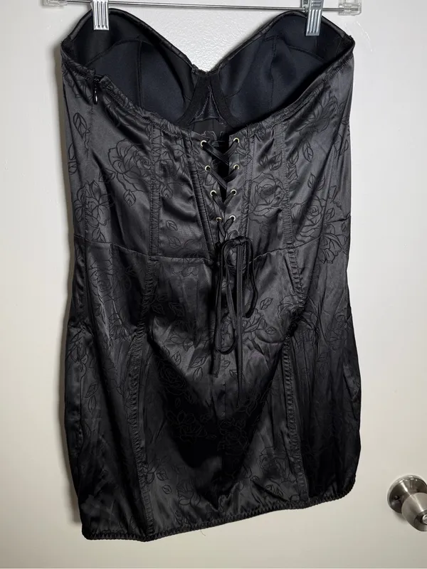 Victoria's Secret Black Lace-Up Bustier Dress with Floral Jacquard Large NWT - Image 5