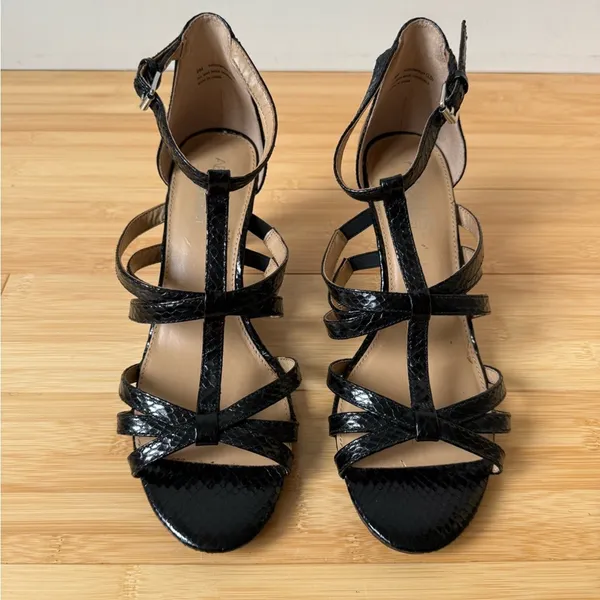Aerosoles Passionfruit Sandals Black Snakeskin Patent Heels Size 9 - Image 2
