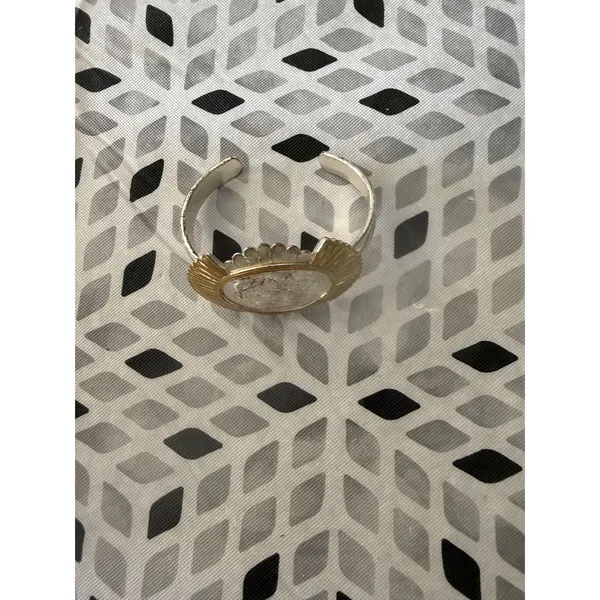 Western Two Tone Engraved Sunburst Cuff Bracelet Silver Gold Scalloped Scroll‎ - Image 2